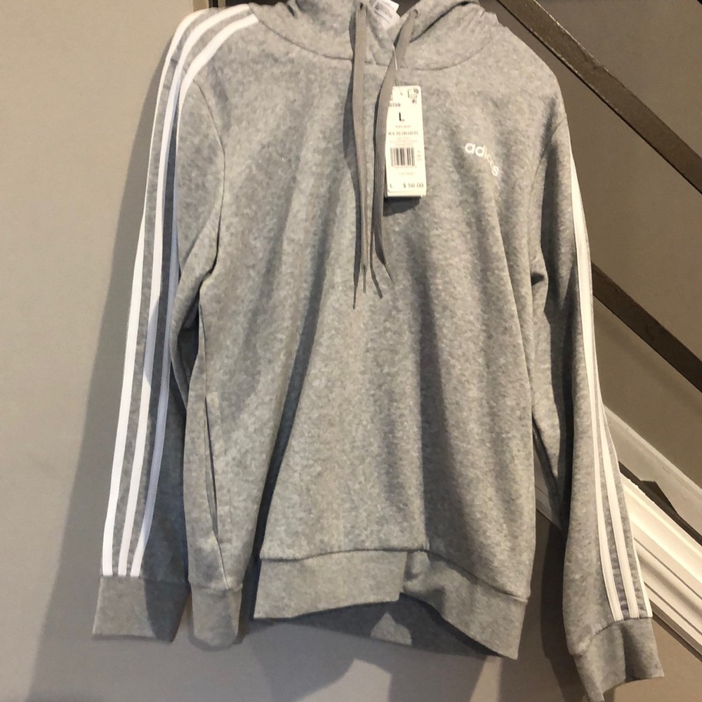 Adidas Gray Hoodie with White Stripes